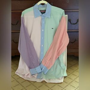 Vineyard Vines Tucker Pastel Multicolor patchwork button down Shirt NWOT L